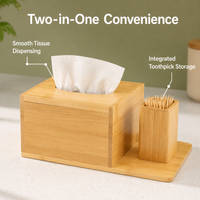 Bamboo Tissue Box Cover Desktop Organizer, Modern Minimalist Holder with Tray, Easy Refill Rectangular Wooden for Living Room, Hotel