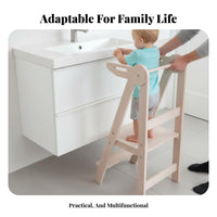 Montessori Inspired Transformable Learning Stool Foldable Design Transformable Toddler Stool with Desk Safety Rails Standing Tower Anti-Slip Feet for Toddlers, Parents, Bathroom, Playroom, Home