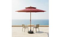 Patio Umbrella with Base with Lumber-Grain Look-Grain Crank Patio Umbrella Double-Tier for Backyard, Poolside