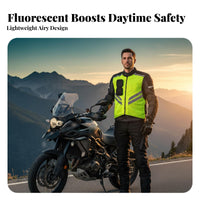 Reflective Motorcycle Vest 360° Reflectivity Luminous Yellow Safety Vest High Visibility Clothing Lightweight & Breathable