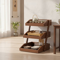 Three Tier Display Shelf Compact Wooden Display Stand Rustic Tiered Shelf for Study