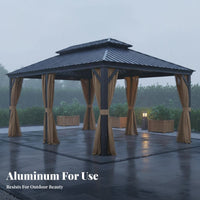 Aluminum Frame Gazebo Rust-Resistant Rigid Roof Gazebo Waterproof Outdoor Canopy with Curtains for Party Hosts, Homeowners, Courtyard, Backyard