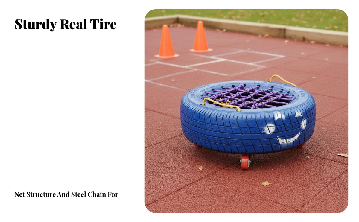 Made from Real Tires Kids Tire Car Colorful Design Net Seat Tire Push-Along Long-Lasting Rubber Material Foot-Powered Balance Toy Easy to Clean for Preschoolers, Toddlers, Teachers, Kindergarten, Daycare Centers, Playground, Backyard