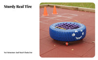 Made from Real Tires Kids Tire Car Colorful Design Net Seat Tire Push-Along Long-Lasting Rubber Material Foot-Powered Balance Toy Easy to Clean for Preschoolers, Toddlers, Teachers, Kindergarten, Daycare Centers, Playground, Backyard