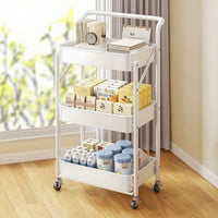 Space-Saving 3-Tier Rolling Cart Freestanding Foldable Storage Cart Collapsible Portable for Teachers, Kitchen
