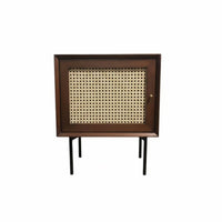 Japanese Aesthetic Rattan Door Cabinet Nordic Design Woven-Front End Table Small Footprint Nightstand Minimalist Aesthetic for Apartment Dwellers, Homeowners, Interior Decorators, Next to Bed, Bay Window Area, Living Room, Entryway
