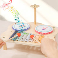 Child-Centered Inspired Wooden Music Station Early Education Xylophone Drum Cymbal Toy Natural Wood Toddler Music Station Educational for Toddlers, Preschoolers