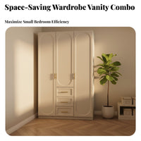 French Design Armoire Light Elegant Design Armoire with Doors and Shelves Golden Alloy Handles Standing Wardrobe Closet for Homeowners, Adults, Home