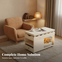 Rolling elevatingTop End Table with Pet Condo Space-Saving Indoor feline House