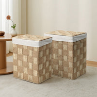 2 Pieces Paper Rope Basket with Liner Decorative Woven Basket with Lid Organizing Bin for Bedroom, Living Room