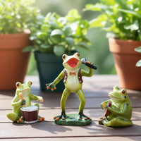 3 Pieces Vibrant Colors Frog Band Figurine Set Hand-Painted Musical Frog Statue Set Whimsical Design for Patio, Tabletop, Courtyard