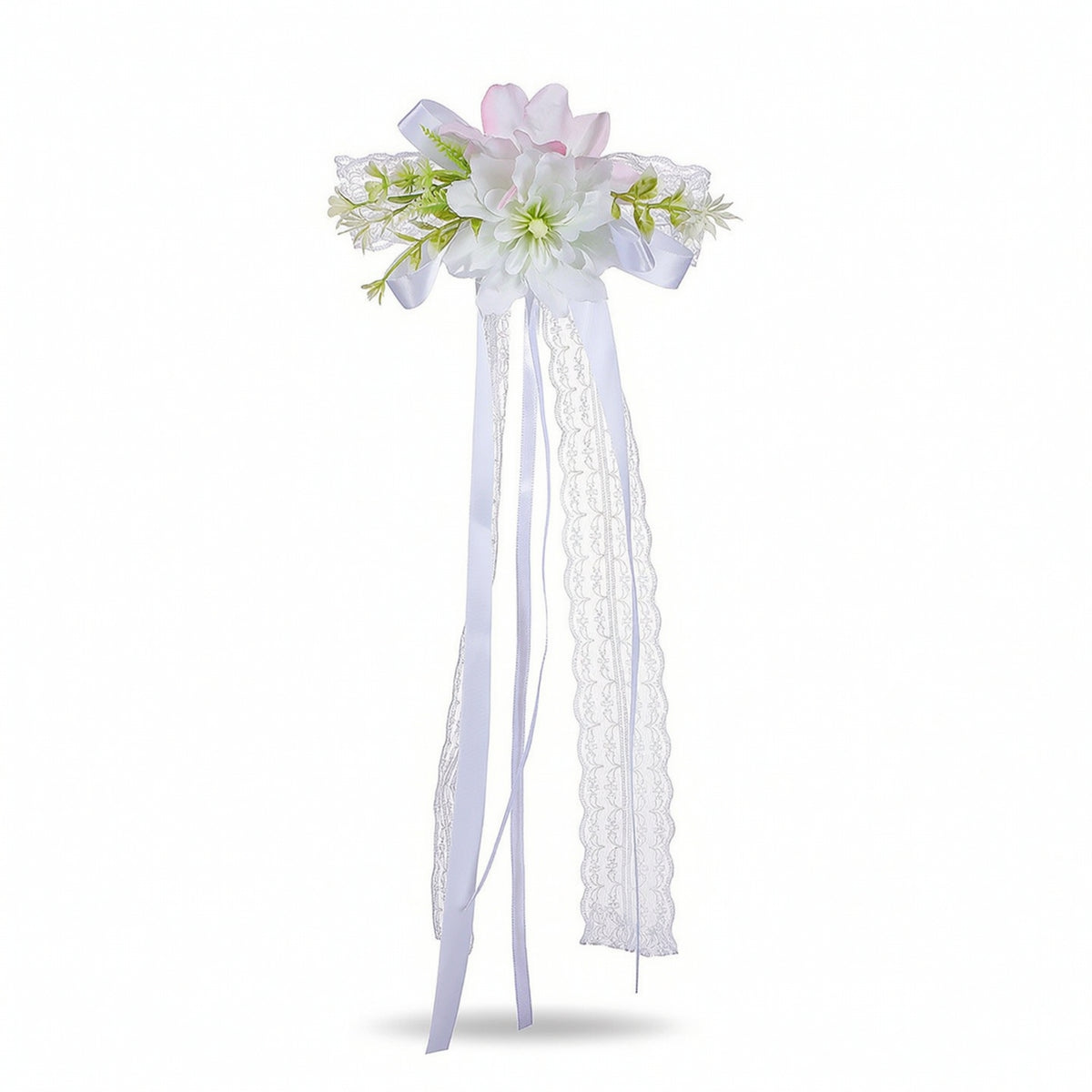Wedding Car Decoration Bridal Car Door Handle Flowers Rearview Mirror Bouquet White Lace-Trimmed for Brides