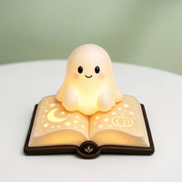 Halloween Ghost Lamp Warm Glowing Ghost Night Light Cute Figurine with Lamp Mystical for Book Lovers, Kids, Reading Nook, Bedside Table