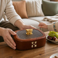 Wood Grain Snack Serving Platter with Lid, Rotating Dried Fruit and Nut Candy Box for Living Room