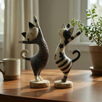 2 Pieces Cat Figurines with Bases Vintage-Style Cat Figurines Sculpture Hand-Painted Figurine Textured for Collectors, Bookshelf