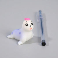 Sea Lion Desk Decor, Mini Resin Animals Ocean Animal Desk Decor, White and Lavender Miniature Figurine, Asian Inspired Desktop Decoration