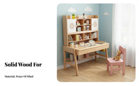 Kids Desk and Chair Set Sturdy Construction Solid Wood Student Desk Ergonomic Design Student Writing Table with Storage for Girls, Boys, Bedroom, Home