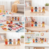 Educational Bear Dress-up Puzzle Fine Motor Wooden Bear Puzzle Hands-on Sorting and Matching Toy Creative for Toddlers, Preschoolers, Kids, Playroom, Classroom