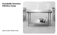 Easy to Clean Stainless Steel Work Table Anti-Rust Stainless Steel Prep Table Resistant Commercial Kitchen Workbench Stable Design for Workshop Workers, Garage Hobbyists, Dining Hall, Cafeteria, Laboratory, Outdoor