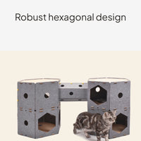 Hexagon Cat Climbing House, Modular Cat Condo, Fabric Wood