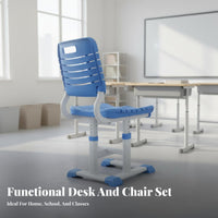 Stable Steel Frame Adjustable Student Desk and Chair Safe & Long-Lasting Height Adjustable School Desk Set Large Storage Compartment Children's Study Table and Chair Anti-Slip Feet for Students, Boys, Girls, Classroom, Tutoring Center, Bedroom, Playroom