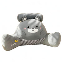 Removable Liner Cartoon Reading Pillow Embroidered Face Soft Backrest Cushion Checkered Textile Bed Rest Pillow Winged Design for Sofa