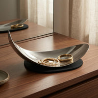 Mirror-Finish Tray Silver Curved-Moon Tray Decorative Curved-Moon Dish