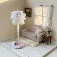 Pink Floral Dollhouse Couch Lace Trim 1:12 Dollhouse Sofa Miniature Dwelling Decor Miniature Living Room Sofa for Collectors, Hobbyists