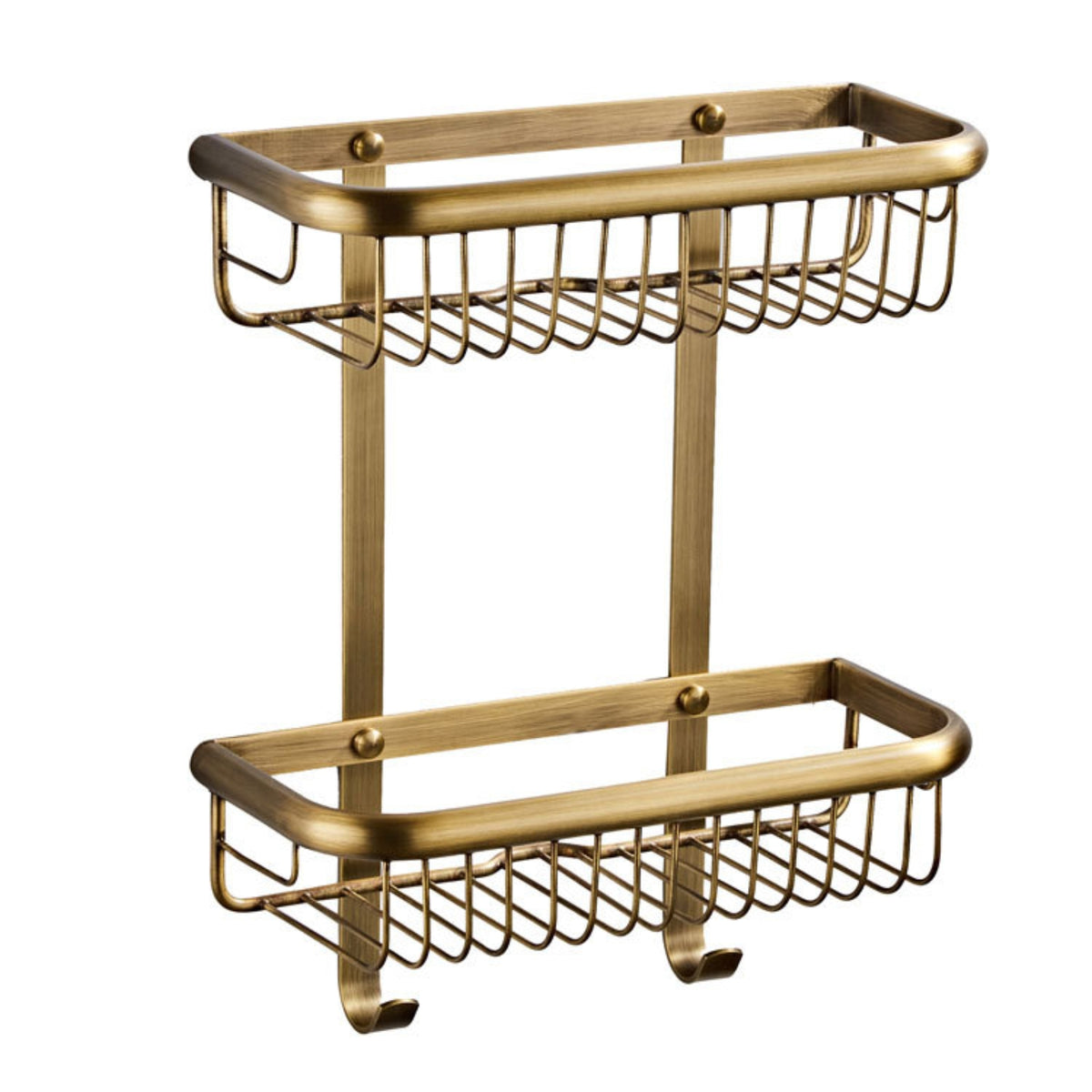 2-Tier Shelf with Hooks Vintage Wire Wall Basket Washroom Shelf with Hooks for Utility Room