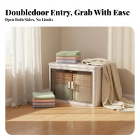 Large Capacity Foldable Storage Box with Doors Install-Effortless Collapsible Storage Box Wheeled Stackable Plastic Organizer Bin Door Latch for Families, Students, Parents, Bedroom, children's Room, Closet, Office