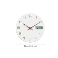 12 Inch Wall Clock with LCD Display 30 Cm Wall Clock with Temperature Display Linen-Textured Silent for Apartments