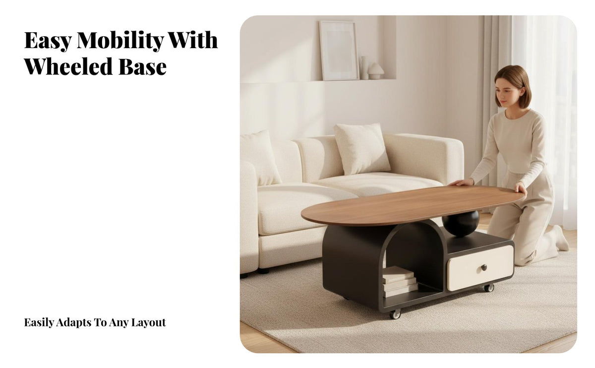 Light Luxury Aesthetic C-Shaped Rolling Stand Minimalist design Sofa Table Sintered Stone Top Home Furnishing Space-Saving Design for Apartment Dwellers, Remote Workers, Homeowners, Living Room, Small Spaces, Bedroom