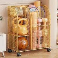 Metal Home Gym Storage Trolley Grid-styleGrid Fitness Equipment Organizer Arched Side Panels Exercise Gear Rack Two Shelf Levels