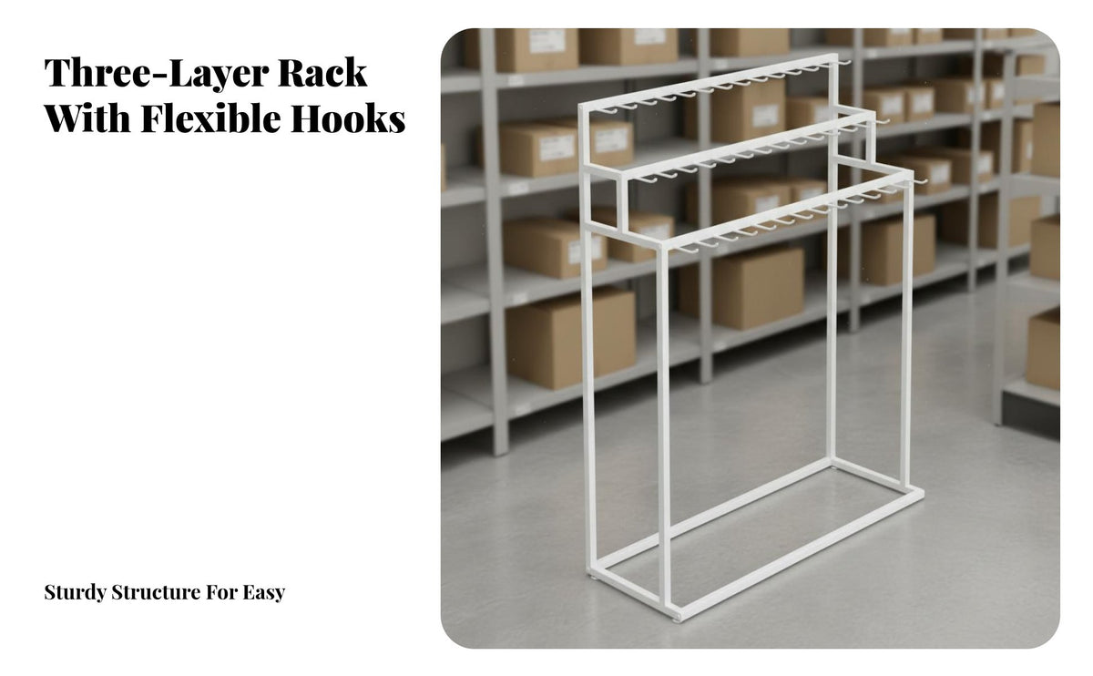 Mobile with Optional Wheels Mop and Broom Display Rack Space-Saving Mop and Broom Holder Long-Lasting Metal Frame Multi-Tier Hook Stand Heavy Duty for Shop Owners, Retailers, Supermarket