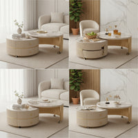 Nesting Coffee Table with Drawers Fully Assembled Round Nesting Coffee Table No Installation Needed for Apartment