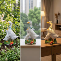 Duck Statue with Solar Light Resin Garden Statue Waterproof for Patio, Gardeners