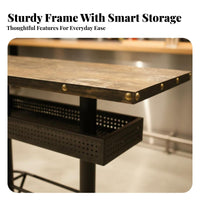 Industrial Aesthetic High-Top Table and Stool Set Retro Design 3-Piece High-Top Dining Set Integrated Footrest Bar Furnishing Sturdy Construction for Restaurant Managers, Apartment Dwellers, Nightclub, Lounge, Small Areas, Balcony