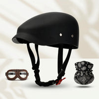 Half Shell Helmet with Goggles and Mask Retro Motorcycle Half Helmet Matte Black Quick-Release for Motorcyclists, City Commuting