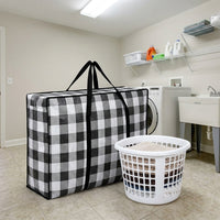 Bulk Value Storage Bags and Moving Bags, Black and White Plaid Moving Bags, Heavy-Duty Fabric with Handles, 100 Pack, 50kg Load