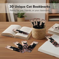 30-Pack Japanese Cat Bookmarks with Blessing Messages