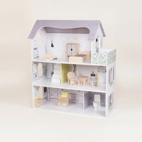 Wood Doll House Playset Open-Front Dollhouse Pretend-Play for Playroom, Daycare