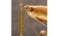 Feng Shui Arowana Creature Ornament Auspicious Arowana Sculpture with Tassel Fortunate Creature Statue with Base Golden for Business Owners