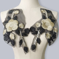 Black Embroidered Fabric Patch with Gold Thread