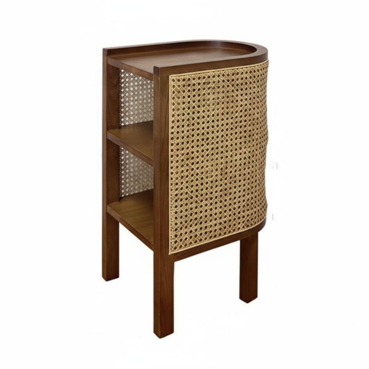 Wabi-Sabi Aesthetic Semicircular Rattan End Table Nordic Design Nightstand Woven Paneling Household Furniture Small Space Friendly for Apartment Dwellers, Design Enthusiasts, Bedroom, Living Room, Hallway, Entryway
