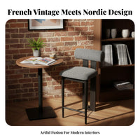 Nordic Design Upholstered High Stool with Woven spinerest Retro design Bar Chair Padded Seat Household Furniture Built-in Footrest for Homeowners, Interior Decorators, Restaurant Owners, Kitchen Island, Counter, Cafe, Dining Room