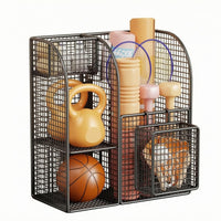 Metal Home Gym Storage Trolley Grid-styleGrid Fitness Equipment Organizer Arched Side Panels Exercise Gear Rack Two Shelf Levels