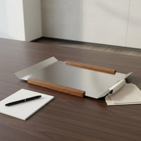Walnut Wood Tray Stainless Steel Mirror Tray Metal Handles for Living Room