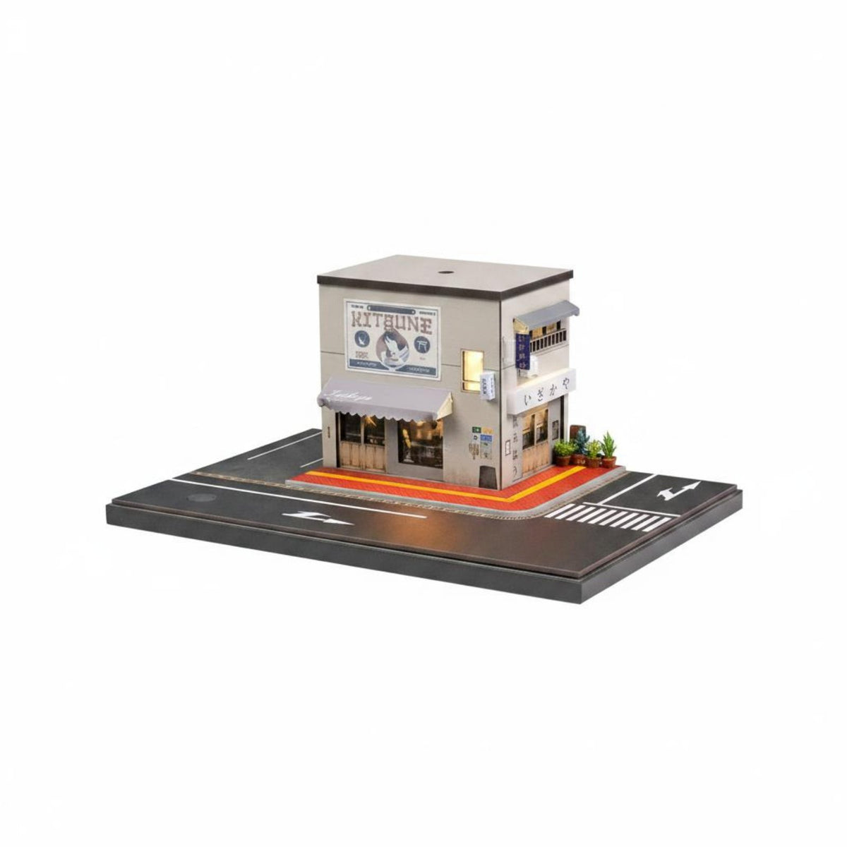 1/64 Corner Inn Model Detailed Accessories 1:64 Scale Diorama LED Lighted Die Cast Parking Scene for Collectors, Shelf Display, Collection Cabinet