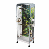 With Wheels Rolling Parrot Aviary Woodland Scenery Backdrop Large Flight Enclosure for Living Room, Indoor