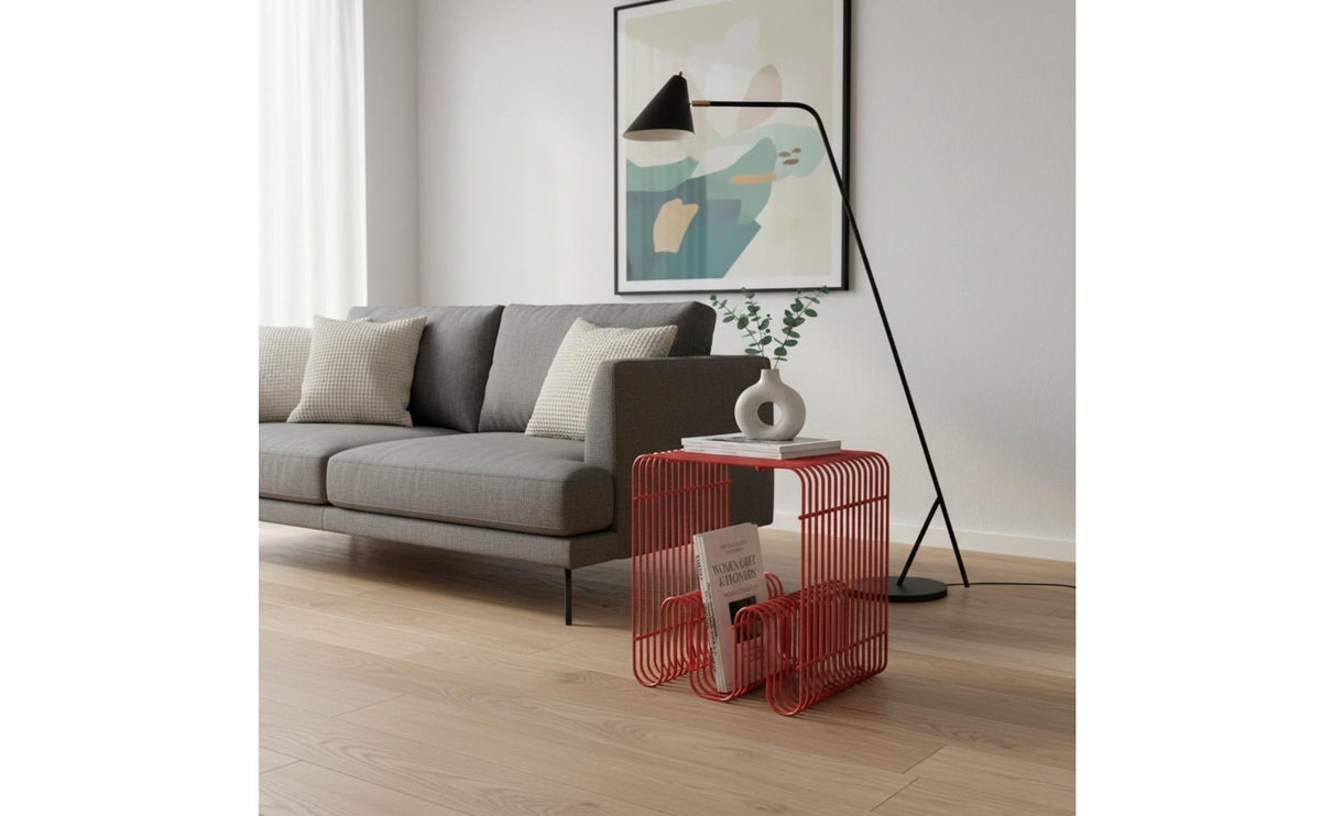 Minimalist Design Wire Side Table Space-Saving Metal End Table Open Storage Modern Nightstand Multi-Purpose for Living Room, Lounge Area